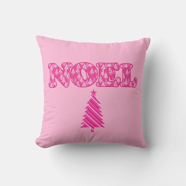 Coussin Word Art - Noel dans les arbres rose Fuchsia (Recto)