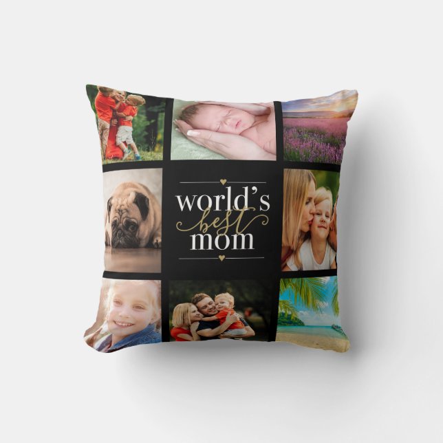 Coussin Worlds Best Mom 8 Photo Collage Moderne Élégant (Recto)