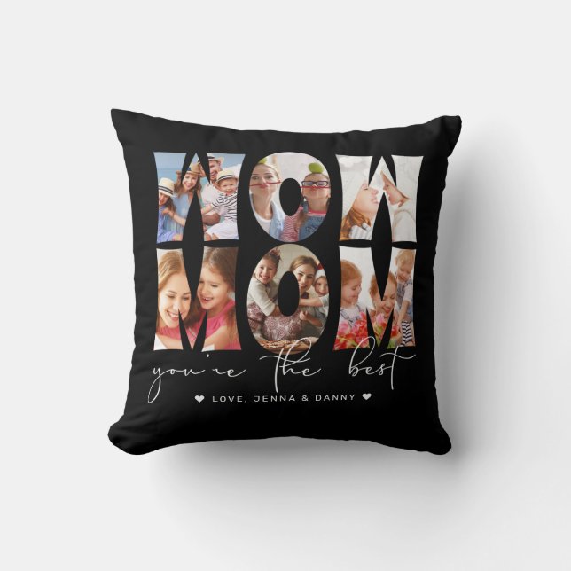 Coussin Wow Maman Citation Modern Black 6 Photo Collage no (Recto)