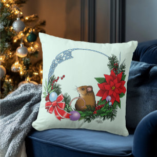 Coussin Wreath de la souris de Noël