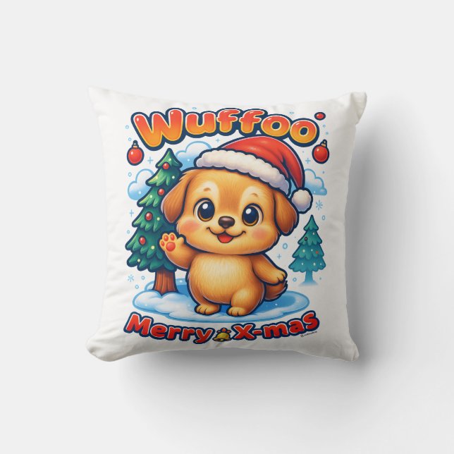 Coussin Wuffoo Roony Joyeux Noël Kawaii 3D Fêtes (Recto)