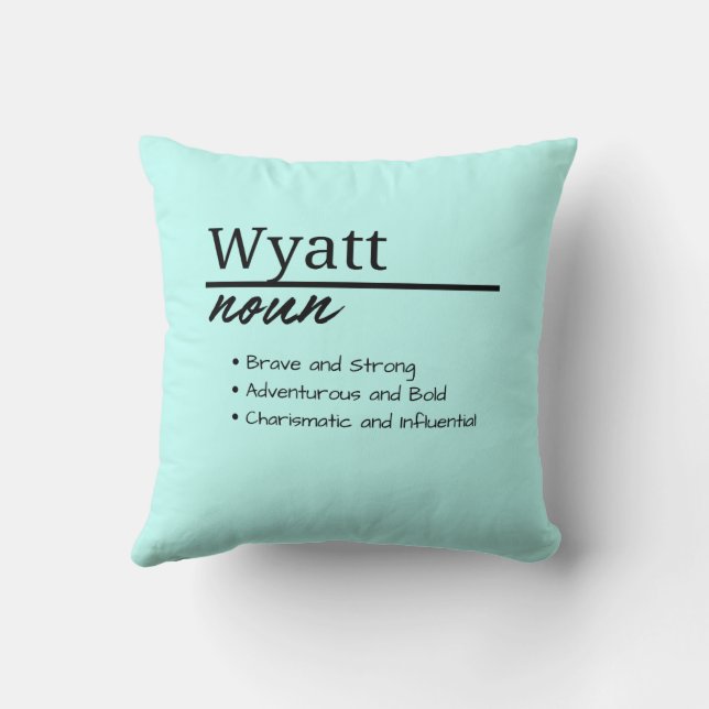 Coussin Wyatt, Garçon Personnalisé Nom Définition (Verso)
