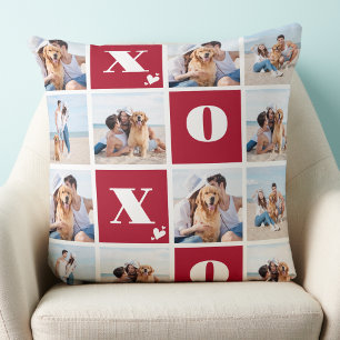 Coussin XOXO Bold Modern 12 Photo Collage Valentines Day