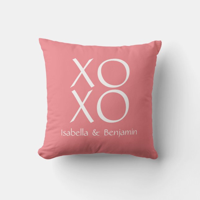 Coussin XOXO de Valentine personnalisable rose (Recto)