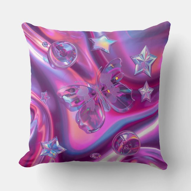 Coussin Y2K Holographic Throw Pillow | Hot Pink & Chrome (Recto)