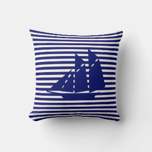 Coussin Yacht Bleu sur Rayures Blanches et Bleues