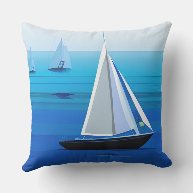 Coussin Yacht Sous Voile, Bleu Cobalt (Verso)
