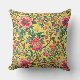 Coussin Yellow and Pink Chinoiserie Floral