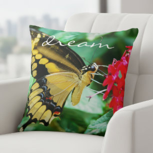 Coussin Yellow Black Butterfly Photo Dream Script coloré