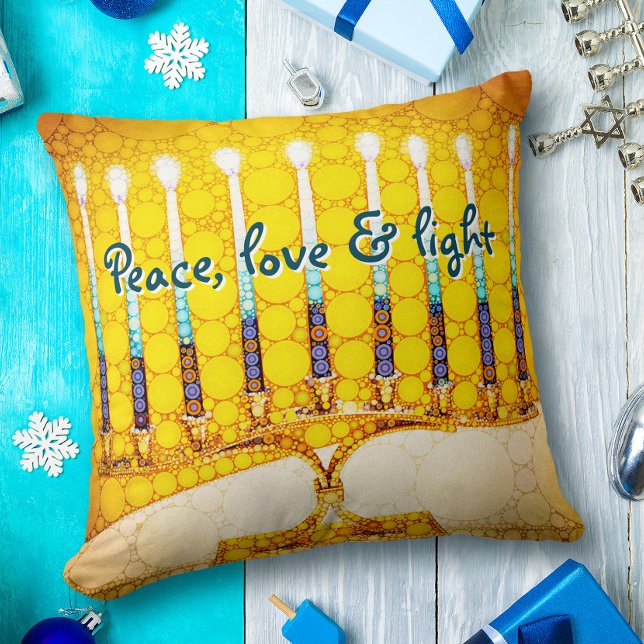 Coussin Yellow Gold Hanoukka Menorah Paix Amour et Lumière (Créateur téléchargé)