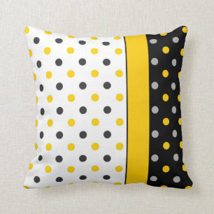 Coussin Yellow, Gray, Black and White Polka Dot