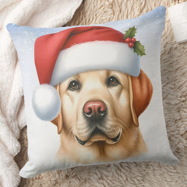 Coussin Yellow Labrador Retriever Christmas Père Noël Chie (Créateur téléchargé)