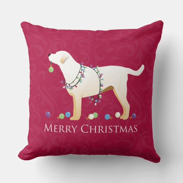 Coussin Yellow Labrador Retriever Joyeux Noël Design (Recto)
