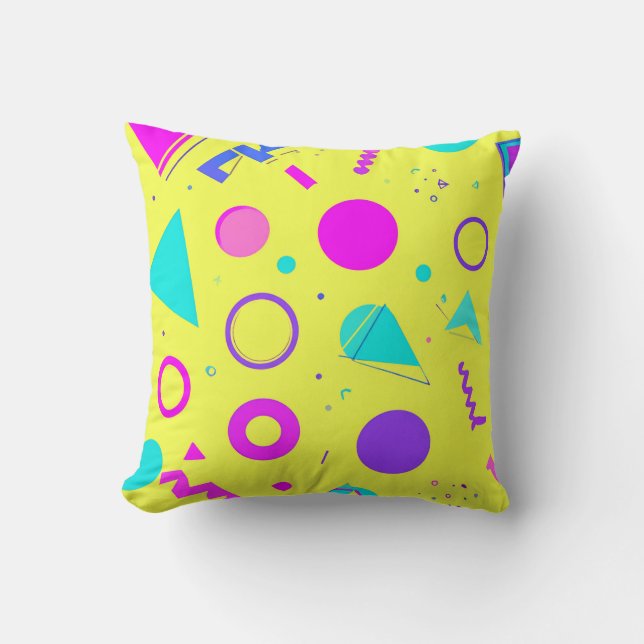 Coussin Yellow Neon Memphis Geometric 80s Design (Recto)