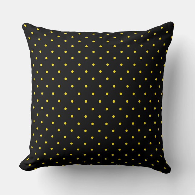 Coussin Yellow Polka Dot on Black Throw Pillow (Recto)