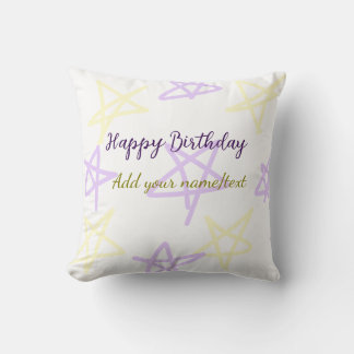 Coussin Yellow purple  happy birthday add name text simple