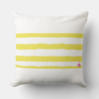 Coussin Yellow stripes and a pink crown Throw Pillow