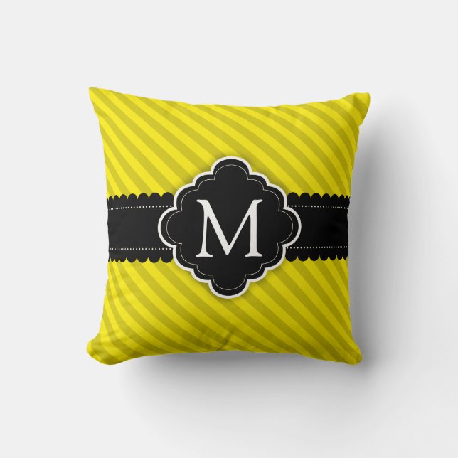 Coussin Yellow Stripes Motif Black Custom Monogramme (Recto)