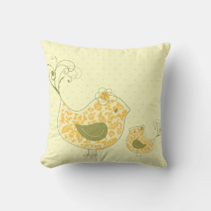 Coussin Yellow Tourbillonnant Maman & Baby Bird Whimsical 