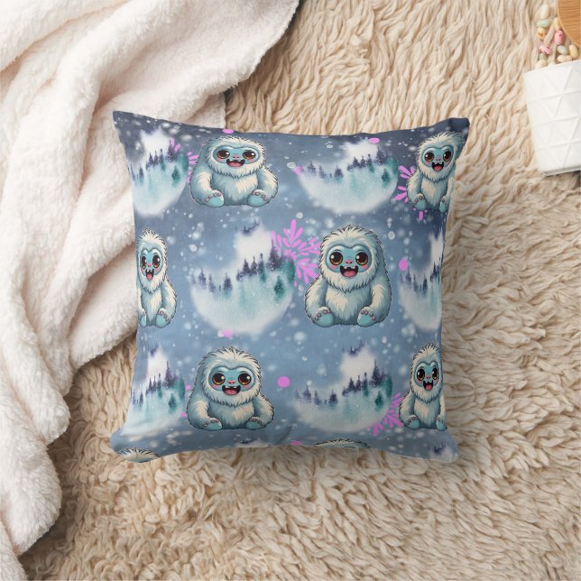 Coussin Yeti assis Kawaii Snowflakes Motif (Couverture)