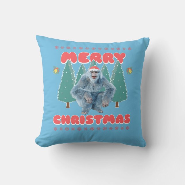 Coussin Yeti Drôle - Joyeux Noël (Recto)