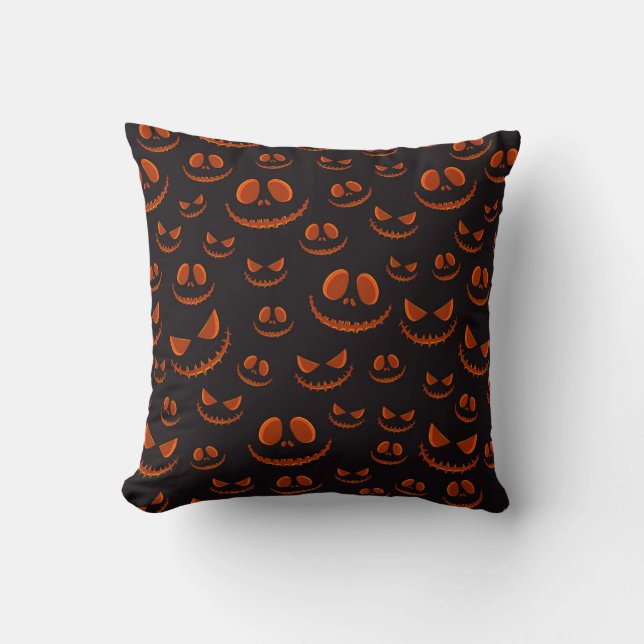 Coussin Yeux Citrouilles sculptés et sourire mal - Hallowe (Recto)