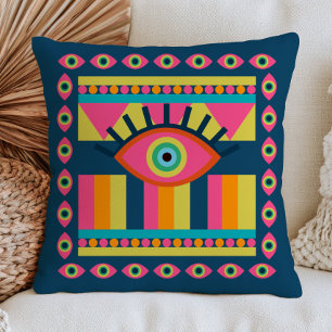 Coussin Yeux Méchants Funky Colorés Abstrait Maximaliste 