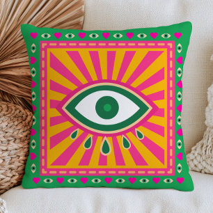 Coussin Yeux Méchants Funky Rétro Rayons Solaires Vert Max