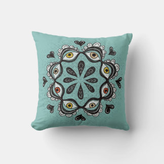 Coussin Yeux Trippy avec Coeurs Art Surreal - Dessin d'enc