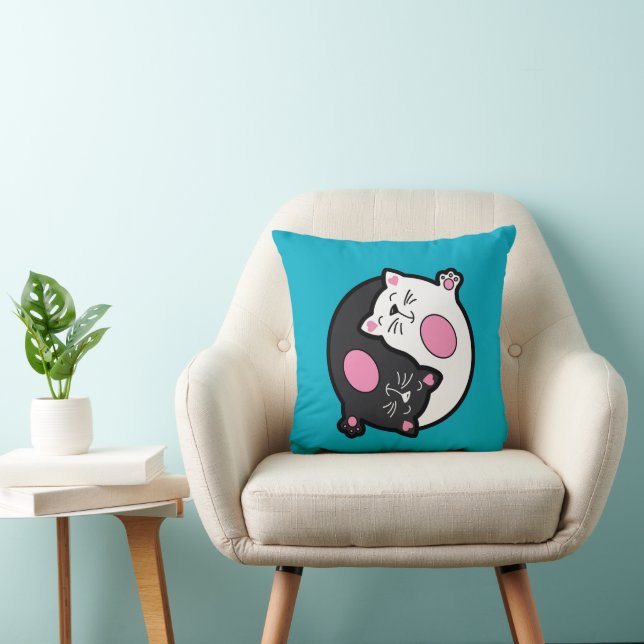 Coussin Yin Yang Chats Endormis En Noir Et Blanc  (Chaise)