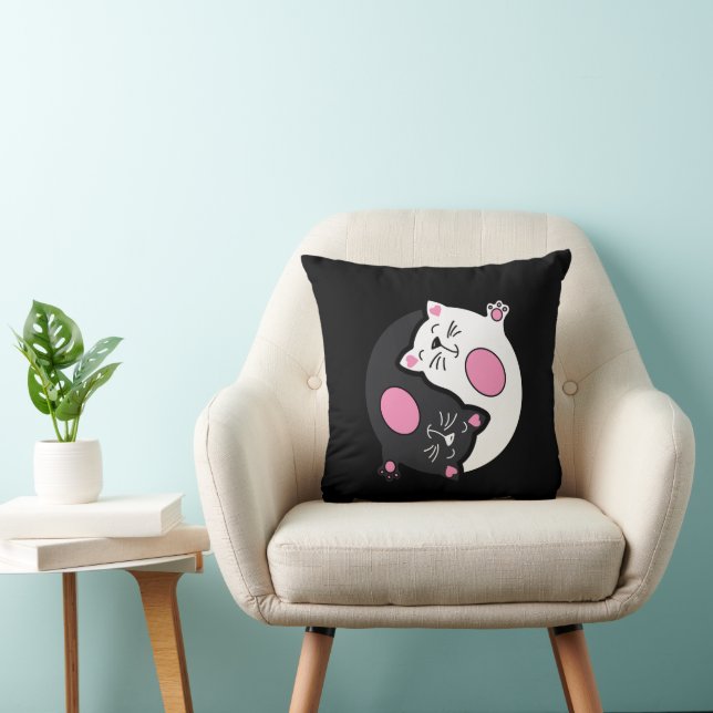 Coussin Yin Yang Chats Endormis En Noir Et Blanc  (Chaise)