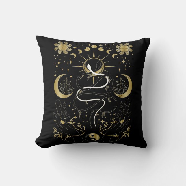 Coussin Yin Yang Crescent Lune Soleil Céleste Serpents (Recto)