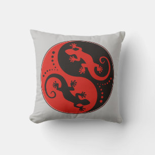Coussin YIN & YANG Geckos black red + your background idea