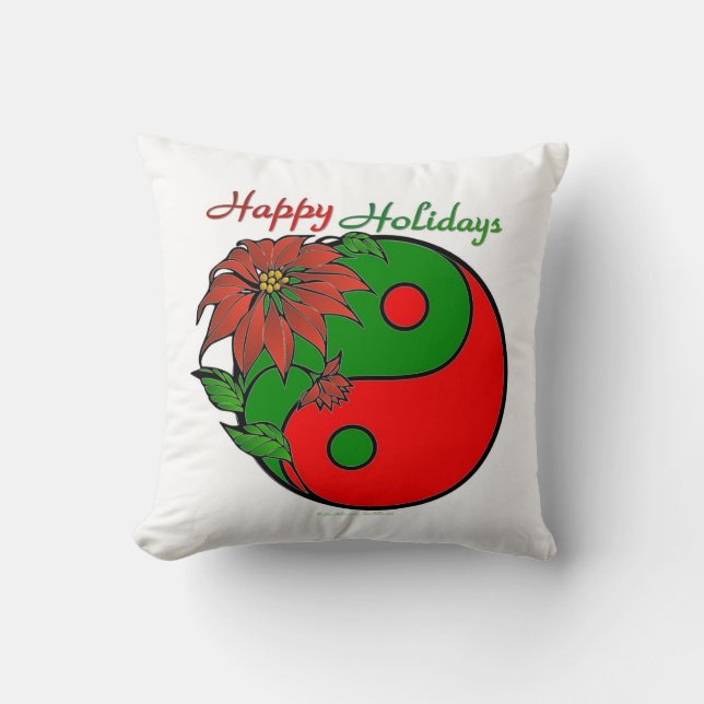 Coussin Yin Yang Poinsettia de Noël (Recto)