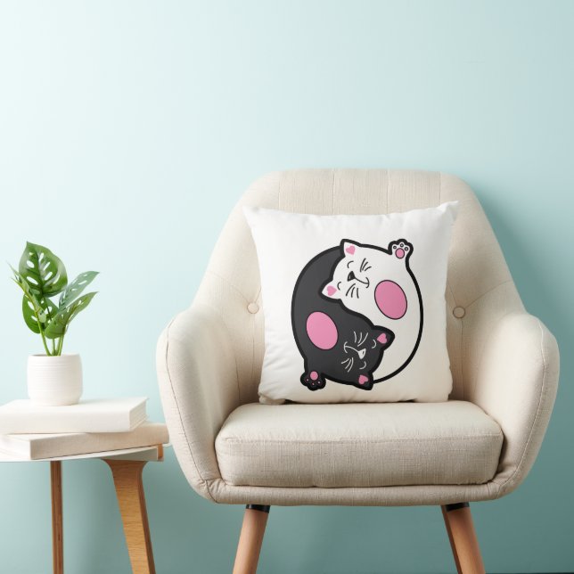 Coussin Yin Yang Sleeping Cats In Black And White  (Chaise)