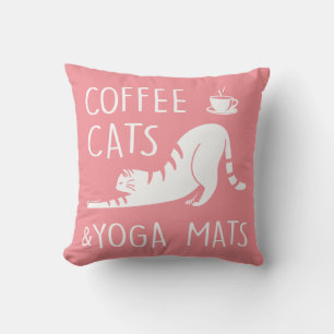 Coussin Yoga amusant pour amateur de café Rose Chat mignon
