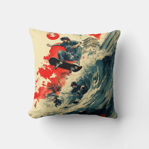 Coussin Yokai Wave : Skateboard Tsunani Thlow Pillow