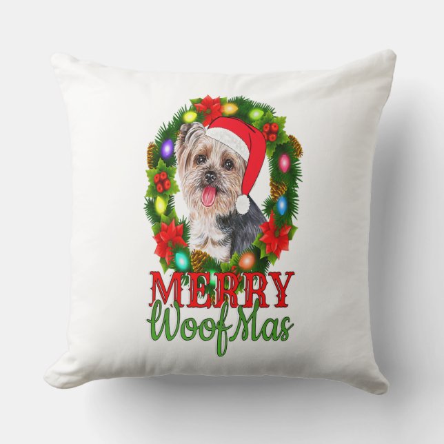 Coussin YORKIE CHRISTMAS MERRY WOOFMAS Dog Lover Yorkshire (Recto)