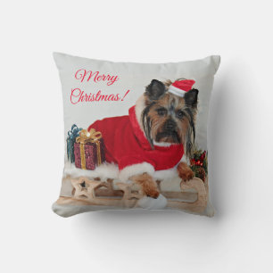 Coussin Yorkie Yorkshire Terrier Chien - Noël Santa Hat