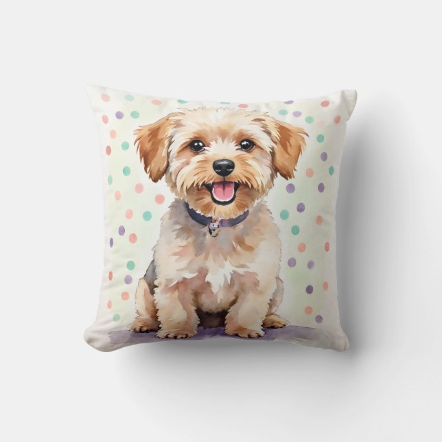 Coussin Yorkipoo aquarelle pois pointillés Art (Recto)