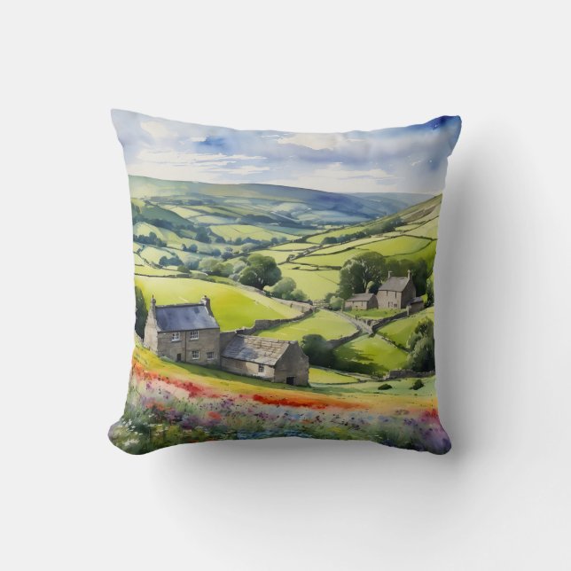 Coussin "Yorkshire Meadowsong" Paysage Yorkshire Dales (Recto)