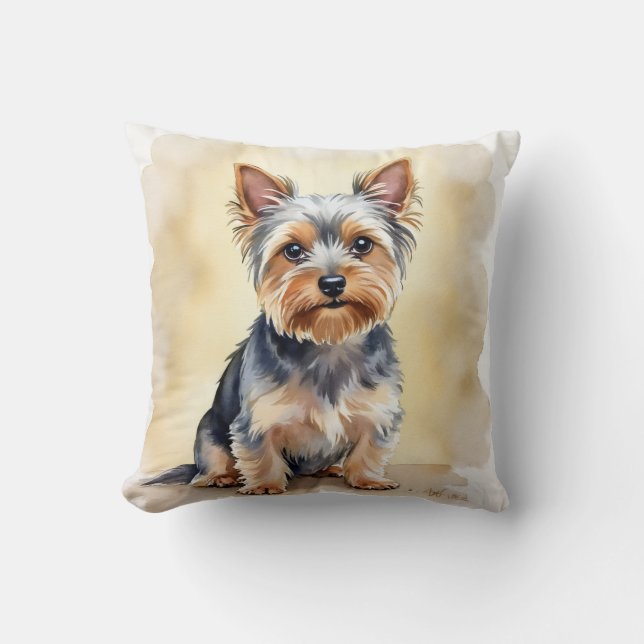 Coussin Yorkshire Terrier Aquarelle Satin Flux Art (Recto)