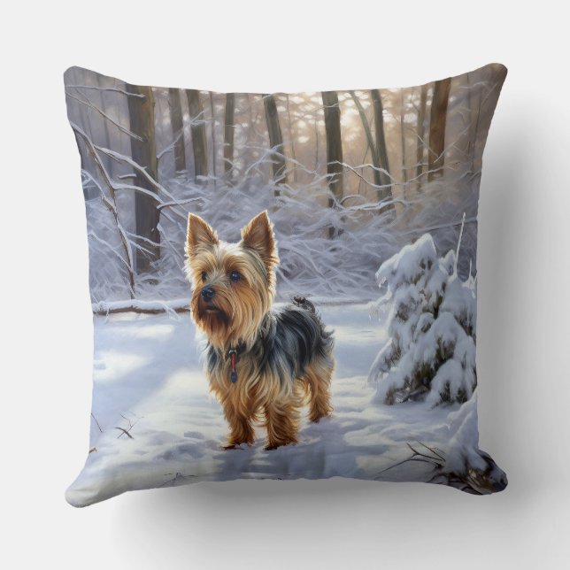 Coussin Yorkshire Terrier Laisser Neige Noël (Verso)