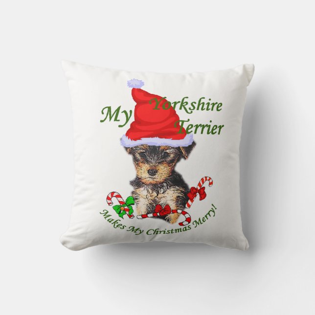 Coussin Yorkshire Terrier Noël (Recto)