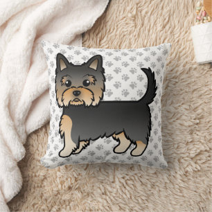 Coussin Yorkshire Terrier noir et feu Dessin animé Chien &