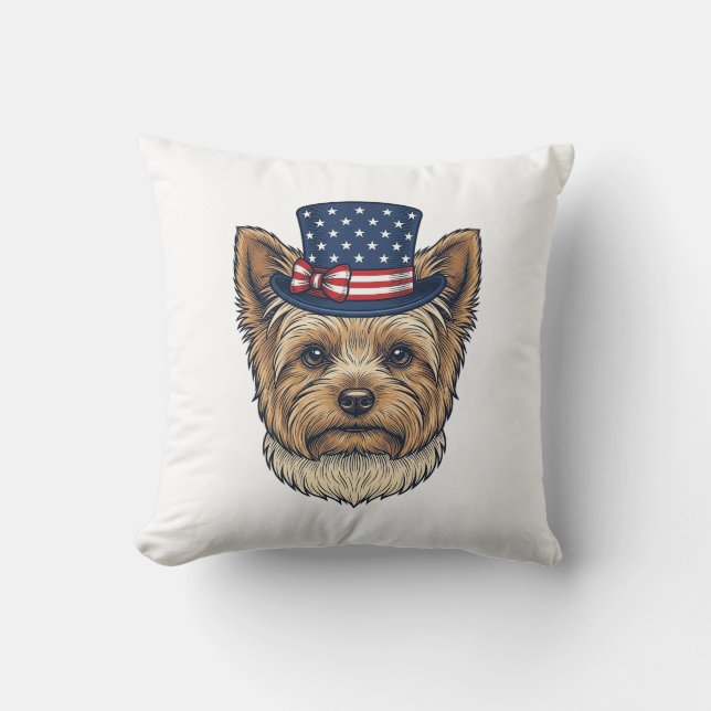 Coussin Yorkshire Terrier Patriotique Vintage (Recto)