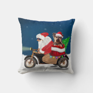Coussin Yorkshire Terrier's Ride Santa Claus sur moto