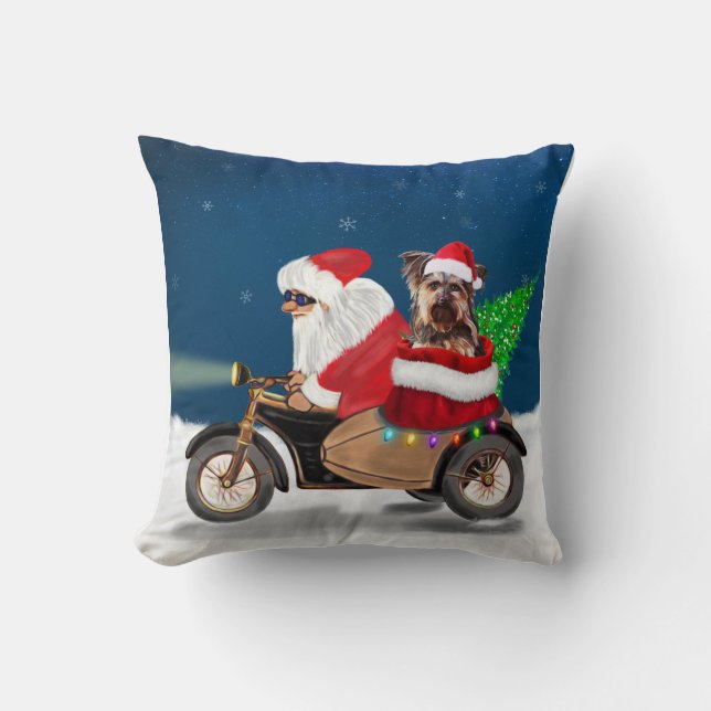Coussin Yorkshire Terrier's Ride Santa Claus sur moto (Recto)