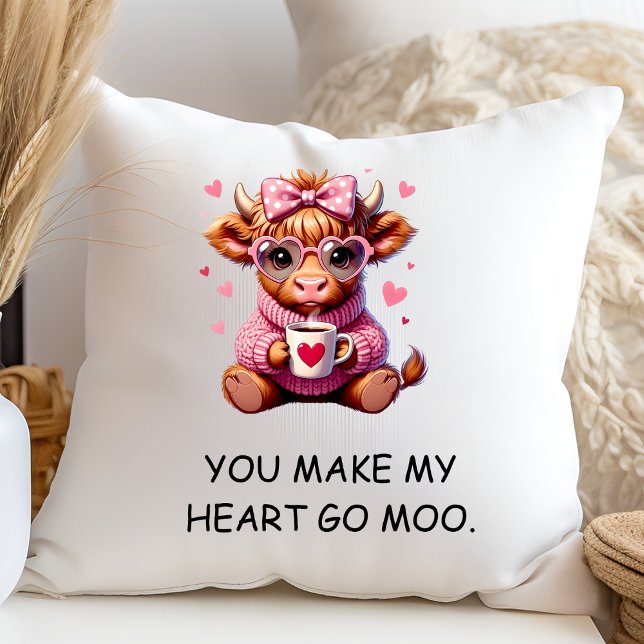 Coussin You Make My Heart Go Moo Funny Valentines  Day (Créateur téléchargé)