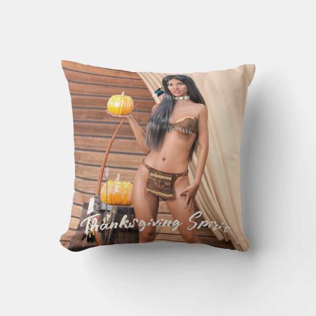 Coussin Young Native American Posing on Wood Wall (Recto)
